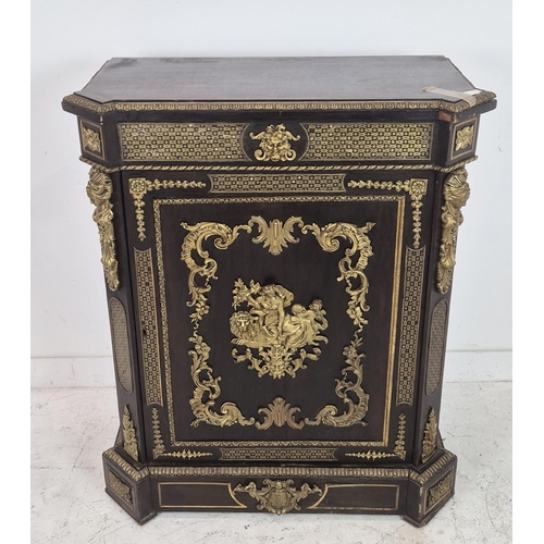 278 - SIDE CABINET, Napoleon III, ebonised gilt metal mounted and brass inlaid with single door, 118cm H x... 