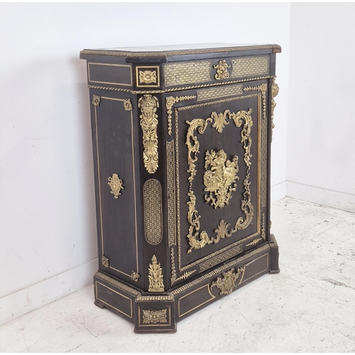 278 - SIDE CABINET, Napoleon III, ebonised gilt metal mounted and brass inlaid with single door, 118cm H x... 