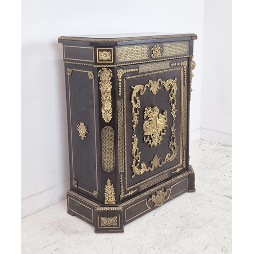 278 - SIDE CABINET, Napoleon III, ebonised gilt metal mounted and brass inlaid with single door, 118cm H x... 