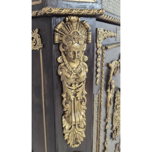 278 - SIDE CABINET, Napoleon III, ebonised gilt metal mounted and brass inlaid with single door, 118cm H x... 