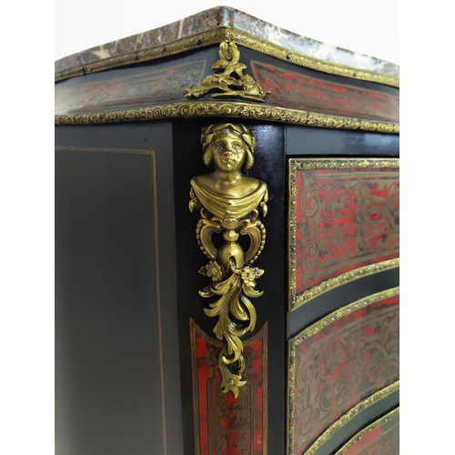 279 - ESCRITOIRE, Napoleon III ebonised, boulle and gilt metal mounted with marble top above a fall, rosew... 