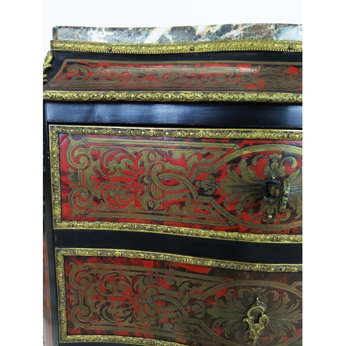 279 - ESCRITOIRE, Napoleon III ebonised, boulle and gilt metal mounted with marble top above a fall, rosew... 