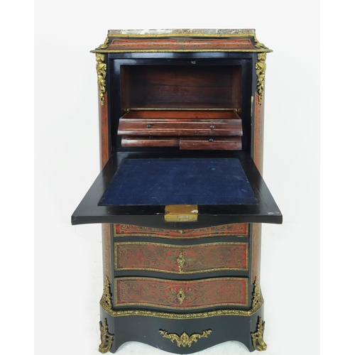 279 - ESCRITOIRE, Napoleon III ebonised, boulle and gilt metal mounted with marble top above a fall, rosew... 