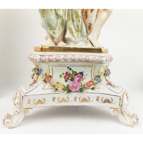 28 - CANDELABRAS, a pair, 19th century, Rococo style German porcelains with modelled ladies and under gla... 