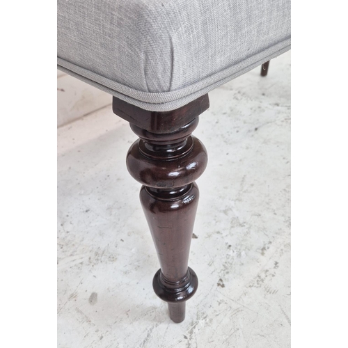 289 - STOOL, part Victorian mahogany in light grey linen, 42cm H x 89cm x 47cm. (adapted)