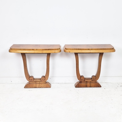 295 - CONSOLE TABLES, a pair, Art Deco walnut, 73cm H x 84cm x 32cm. (2)