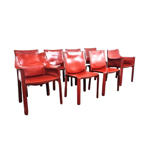 305 - CASSINA CAB 412 DINING CHAIRS, a set of eight, by Mario Bellini, in stitched red leather, 82cm H x 4... 