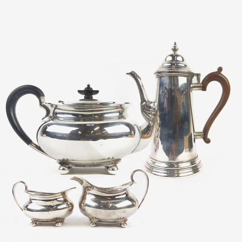 32 - SILVER FOUR PIECE TEASET, by Atkin Brothers, Sheffield 1929, together with an associated silver coff... 