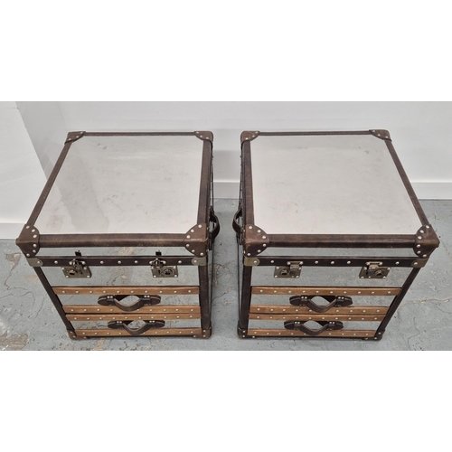 320 - ANDREW MARTIN TRUNKS, a pair, 59cm x 58.5cm x 60cm approx. (2)