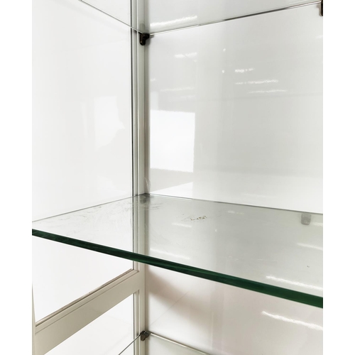 330 - JULIAN CHICHESTER CUSTOM DISPLAY CABINET, white lacquer with brass detailing and glass shelves, 105c... 