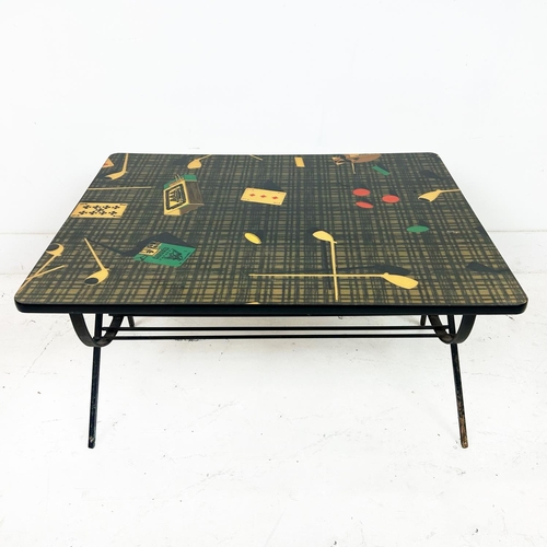 342 - FORNASETTI STYLE COFFEE TABLE, Italian c1950s, trompe l'oeil design formica top on wrought iron base... 