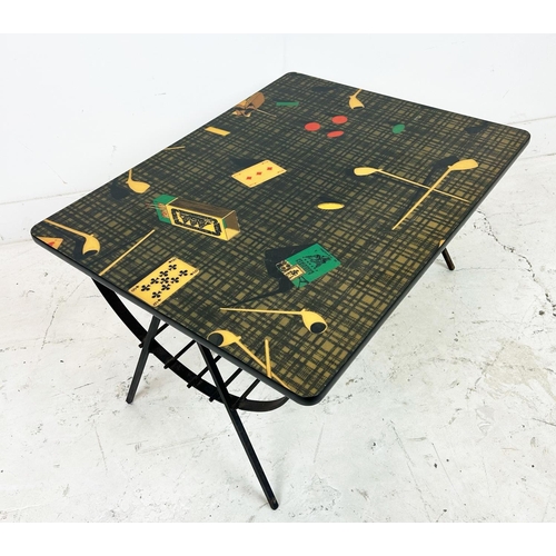 342 - FORNASETTI STYLE COFFEE TABLE, Italian c1950s, trompe l'oeil design formica top on wrought iron base... 