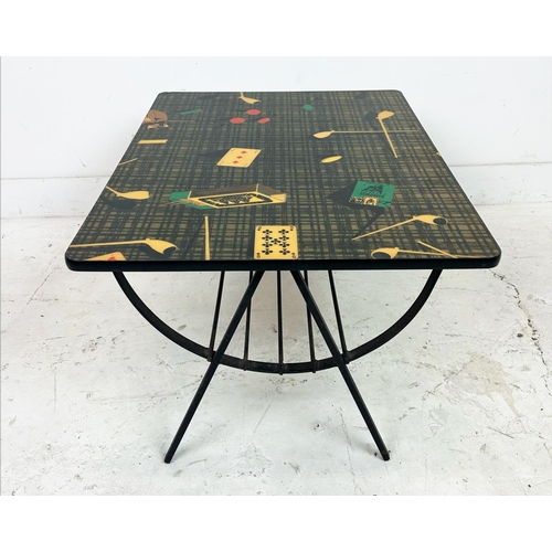 342 - FORNASETTI STYLE COFFEE TABLE, Italian c1950s, trompe l'oeil design formica top on wrought iron base... 