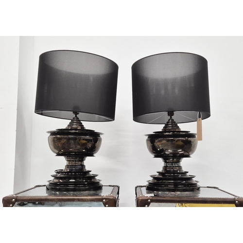 356 - EICHHOLTZ PAGODA TABLE LAMPS, a pair, black nickel finish, with shades, 82cm H. (2)