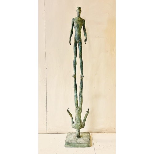 388 - CONTEMPORARY SCHOOL 'REFLECTION' SCULPTURE, bronze with faux verdigris finish, 122cm H x 20cm W x 20... 