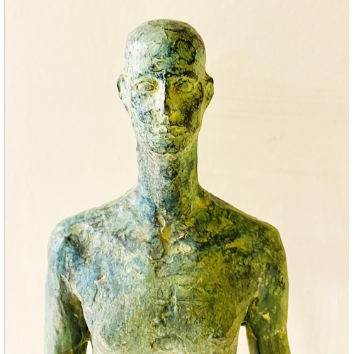 388 - CONTEMPORARY SCHOOL 'REFLECTION' SCULPTURE, bronze with faux verdigris finish, 122cm H x 20cm W x 20... 