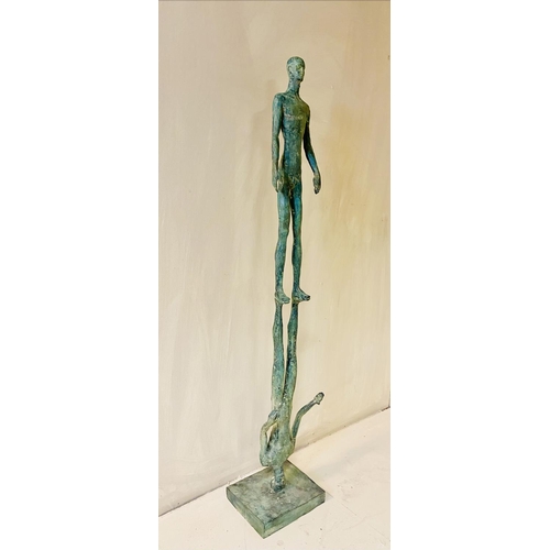 388 - CONTEMPORARY SCHOOL 'REFLECTION' SCULPTURE, bronze with faux verdigris finish, 122cm H x 20cm W x 20... 