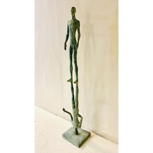 388 - CONTEMPORARY SCHOOL 'REFLECTION' SCULPTURE, bronze with faux verdigris finish, 122cm H x 20cm W x 20... 