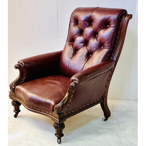 397 - LIBRARY ARMCHAIR, Victorian with leather upholstery, 100cm H.