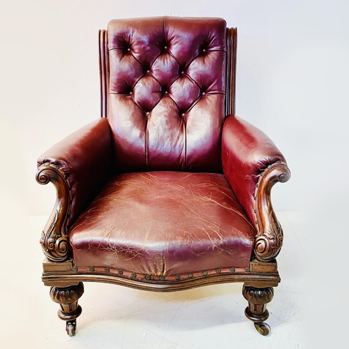 397 - LIBRARY ARMCHAIR, Victorian with leather upholstery, 100cm H.