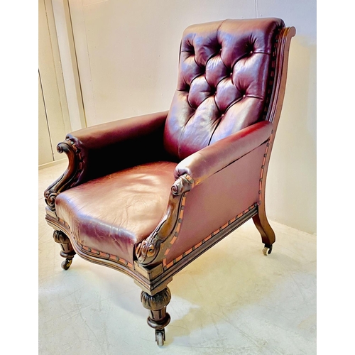 397 - LIBRARY ARMCHAIR, Victorian with leather upholstery, 100cm H.