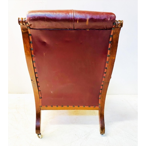 397 - LIBRARY ARMCHAIR, Victorian with leather upholstery, 100cm H.