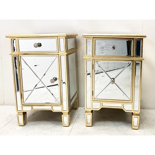 401 - VENETIAN STYLE SIDE CHESTS, mirrored, with single drawer over cupboard door, near pair, 80cm H x 50c... 