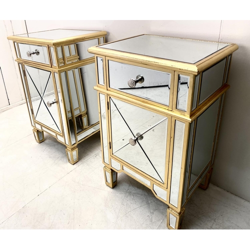 401 - VENETIAN STYLE SIDE CHESTS, mirrored, with single drawer over cupboard door, near pair, 80cm H x 50c... 