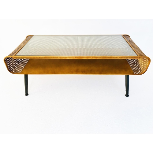 403 - LOW TABLE, 1960s style, Danish faux rattan design, metal and glass, 44cm H x 120cm W x 50cm D.