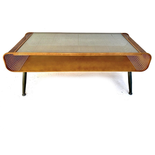 403 - LOW TABLE, 1960s style, Danish faux rattan design, metal and glass, 44cm H x 120cm W x 50cm D.