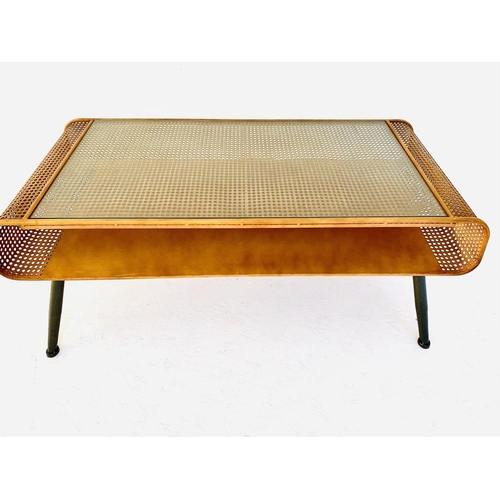 403 - LOW TABLE, 1960s style, Danish faux rattan design, metal and glass, 44cm H x 120cm W x 50cm D.