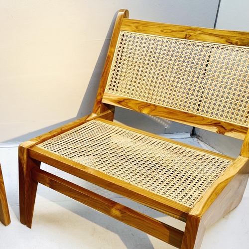 404 - AFTER PIERRE JEANNERET KANGAROO STYLE LOUNGE CHAIR, teak and rattan, 66cm H x 60cm W x 74cm D.