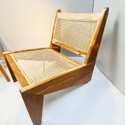 404 - AFTER PIERRE JEANNERET KANGAROO STYLE LOUNGE CHAIR, teak and rattan, 66cm H x 60cm W x 74cm D.