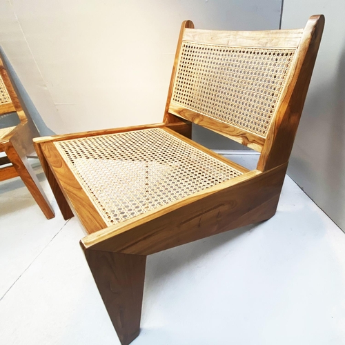 404 - AFTER PIERRE JEANNERET KANGAROO STYLE LOUNGE CHAIR, teak and rattan, 66cm H x 60cm W x 74cm D.