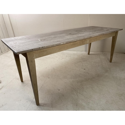 407 - FARMHOUSE TABLE, French style with crackle glazed painted finish on square tapered supports, 77cm H ... 