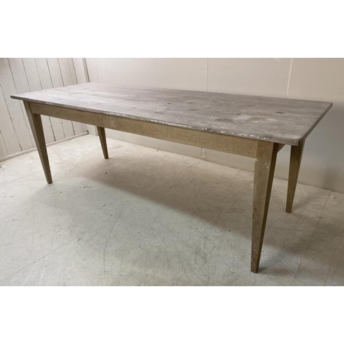 407 - FARMHOUSE TABLE, French style with crackle glazed painted finish on square tapered supports, 77cm H ... 