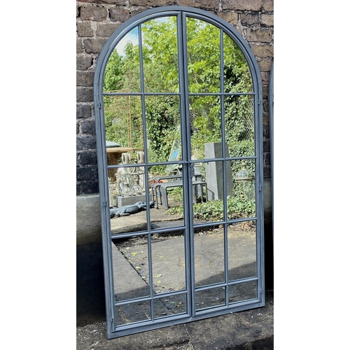 414 - GARDEN WALL MIRRORS, a pair, metal arched frames, 170cm H x 90cm W. (2)