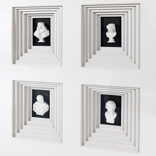 418 - WALL DISPLAY, of nine miniature classical style busts, framed and glazed, 100cm H x 100cm W x 6cm D.