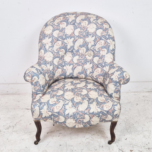 419 - BERGERE, Napoleon III in Ralph Lauren floral upholstery on wood castors, 86cm H x 77cm W x 74cm.