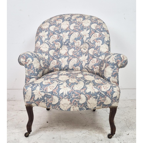 419 - BERGERE, Napoleon III in Ralph Lauren floral upholstery on wood castors, 86cm H x 77cm W x 74cm.