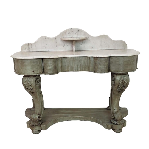 420 - DUCHESSE WASHSTAND, Victorian and later grey painted with shaped marble top and single drawer, 98cm ... 