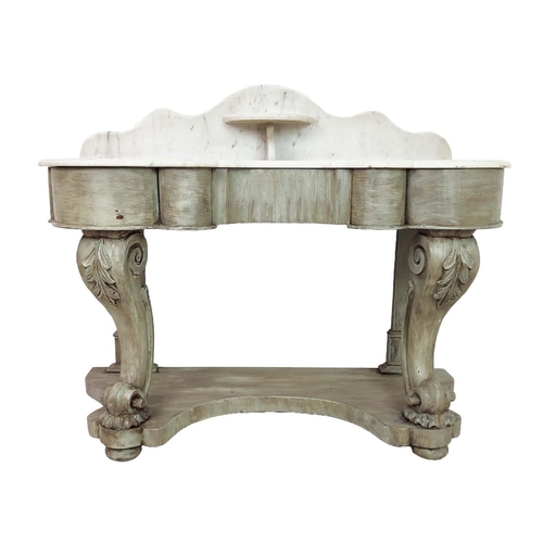 420 - DUCHESSE WASHSTAND, Victorian and later grey painted with shaped marble top and single drawer, 98cm ... 