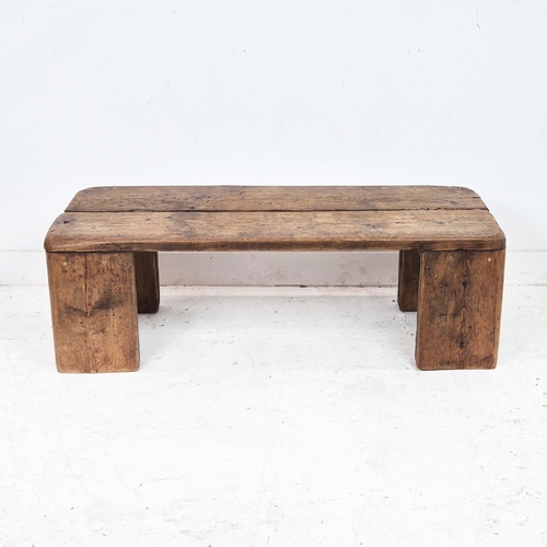 424 - LOW TABLE, antique pine of plank construction, 39cm H x 122cm x 45cm.