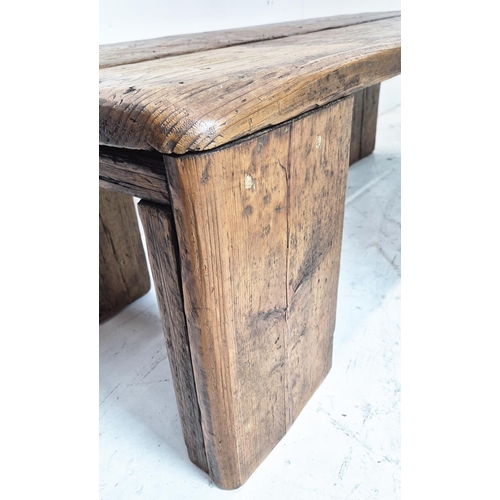 424 - LOW TABLE, antique pine of plank construction, 39cm H x 122cm x 45cm.