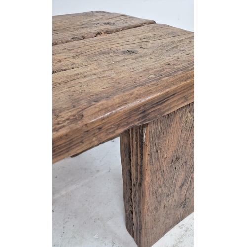 424 - LOW TABLE, antique pine of plank construction, 39cm H x 122cm x 45cm.