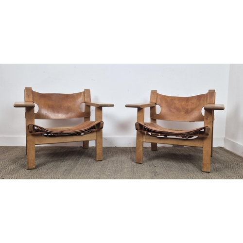 450 - ATTRIBUTED TO BORGE MORGENSEN SPANISH CHAIRS, a pair, each 83cm x 56cm x 70cm H. (2)