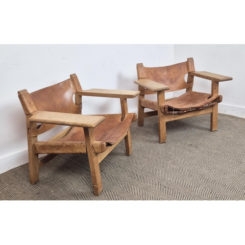 450 - ATTRIBUTED TO BORGE MORGENSEN SPANISH CHAIRS, a pair, each 83cm x 56cm x 70cm H. (2)