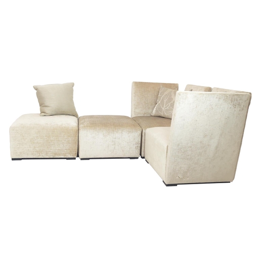 460 - CORNER ARMCHAIRS, a pair, along with two footstools, in a neutral upholstery, sectional so can be a ... 