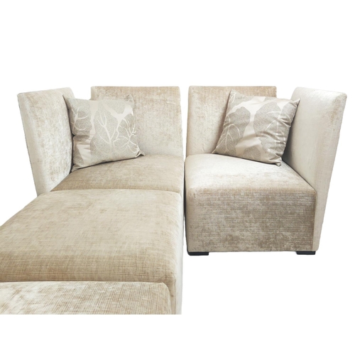 460 - CORNER ARMCHAIRS, a pair, along with two footstools, in a neutral upholstery, sectional so can be a ... 