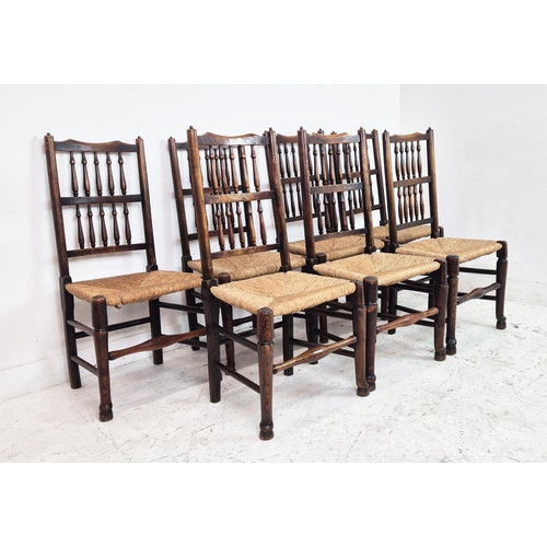 463 - SET OF EIGHT 19TH CENTURY SPINDLE BACK DINING CHAIRS, ash, attributable to Lancashire/Cheshire, rush... 